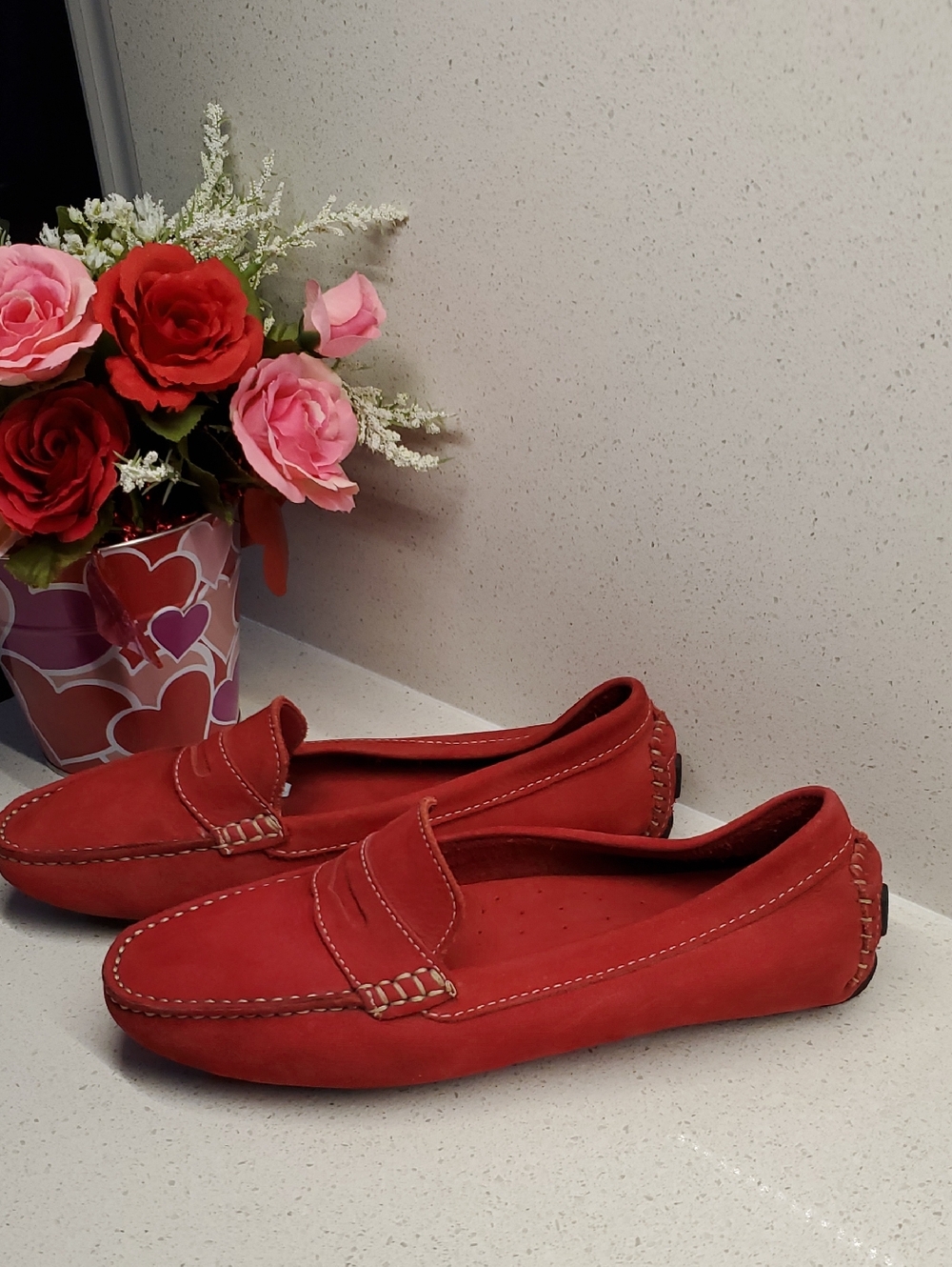 Womens Mercanti Fiorentini Red Suede Penny Loafers